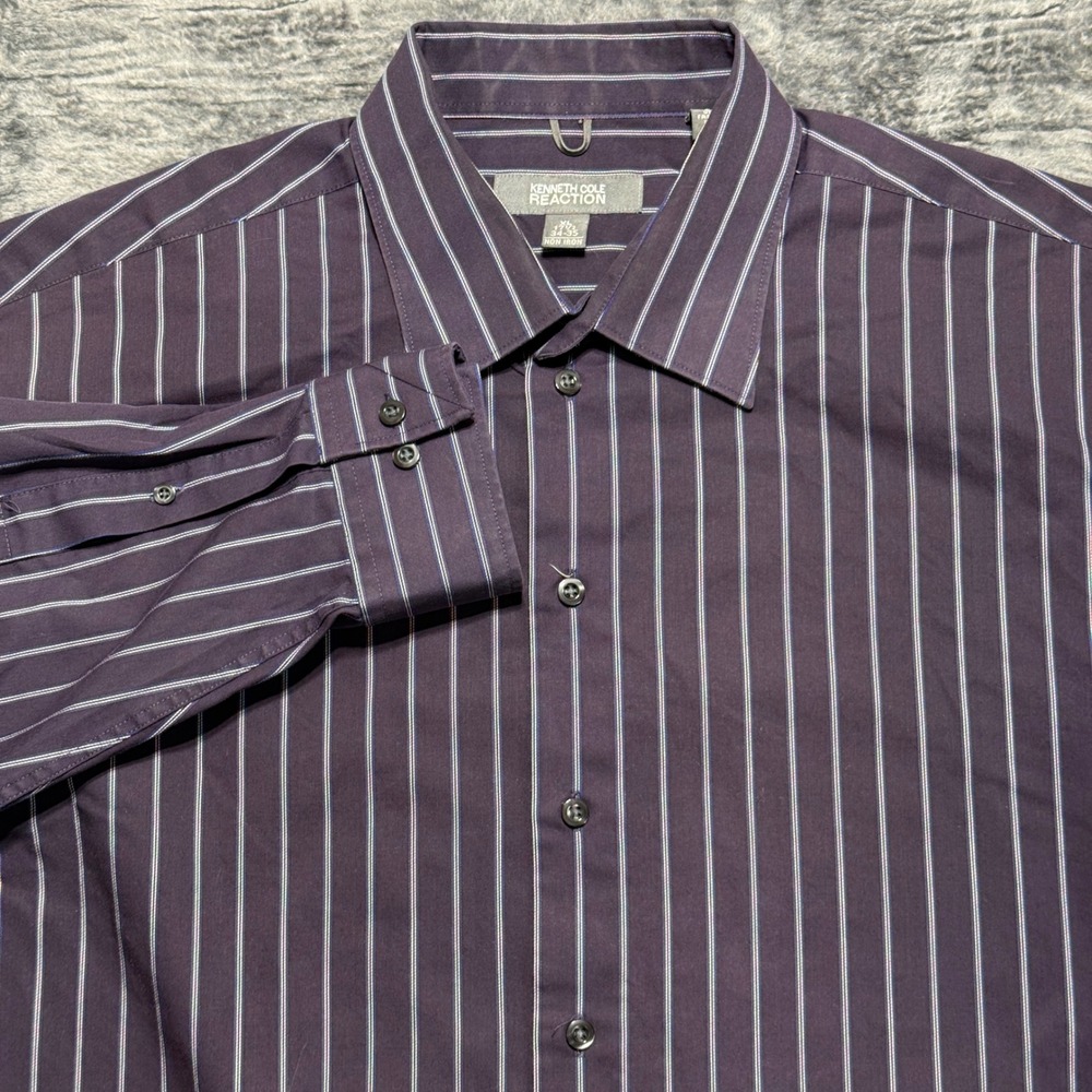 Kenneth Cole Reaction Button Down Men XL Purple Striped Long Sleeve Shirt